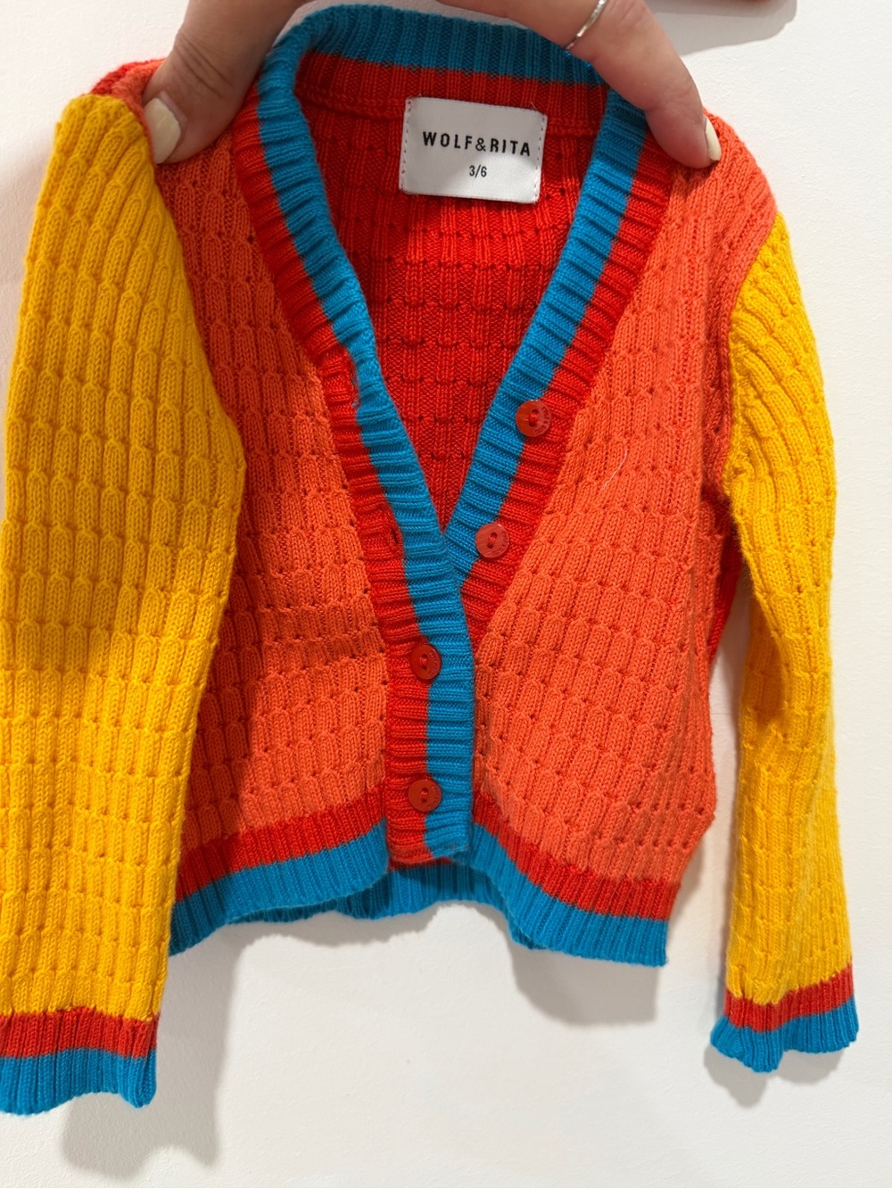 Kids Colorblock Knit Cardigan - Orange, Yellow & Blue